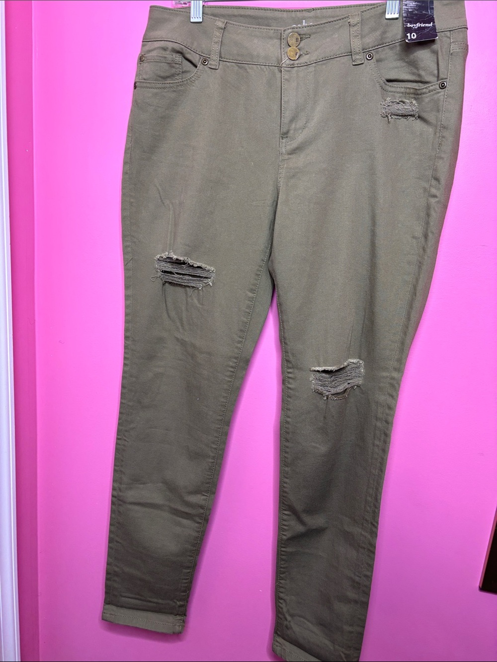 Soho Olive Green Distressed Skinny Jeans